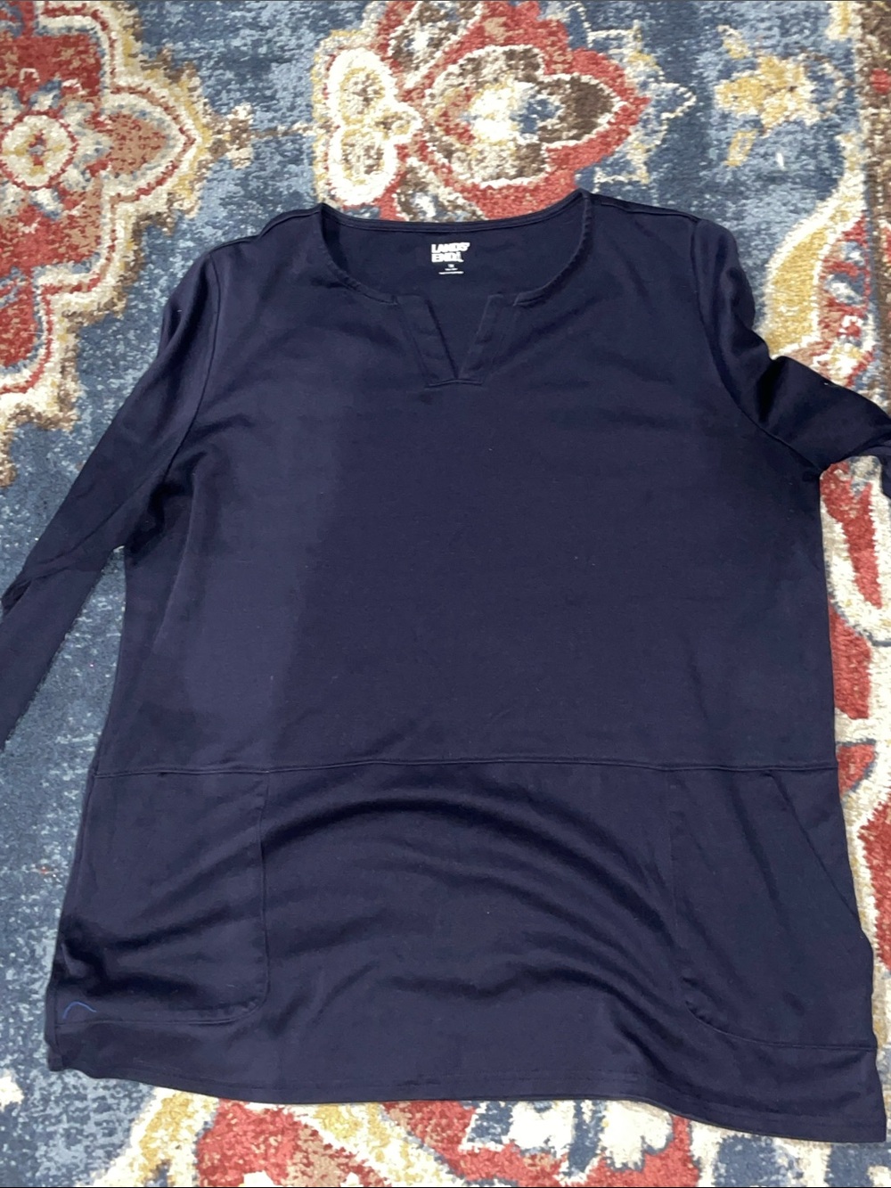 Lands' End Navy Blue Split-Neck Long Sleeve Tunic